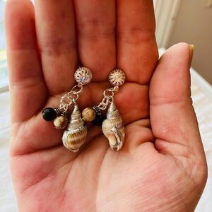 Elegant Handmade Shell and Bead Pierced Dangle Earrings